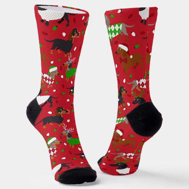 Christmas Dachshund All Coats Socks (Angled)