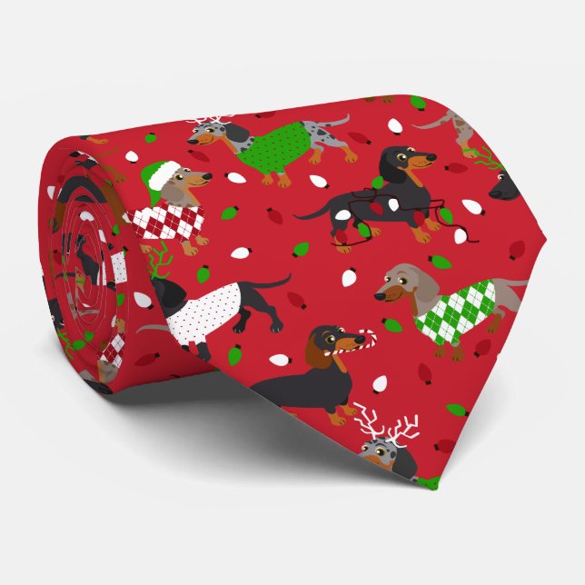 Christmas Dachshund All Coats Tie (Rolled)