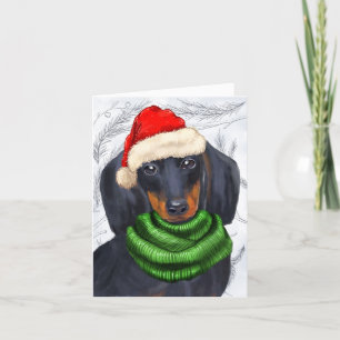 Christmas Dachshund and Botanical Pines Holiday Card