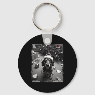 Christmas Dachshund Caught On Camera  Key Ring