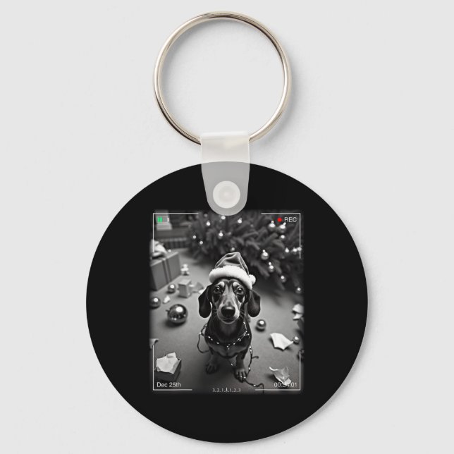 Christmas Dachshund Caught On Camera  Key Ring (Front)