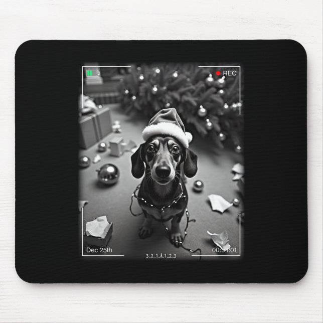 Christmas Dachshund Caught On Camera  Mouse Mat (Front)