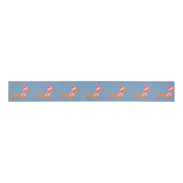 Christmas Dachshund Dog Blue Grosgrain Ribbon (Front)