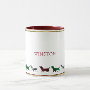 Christmas Dachshund Dog Buffalo Plaid Minimalist Mug