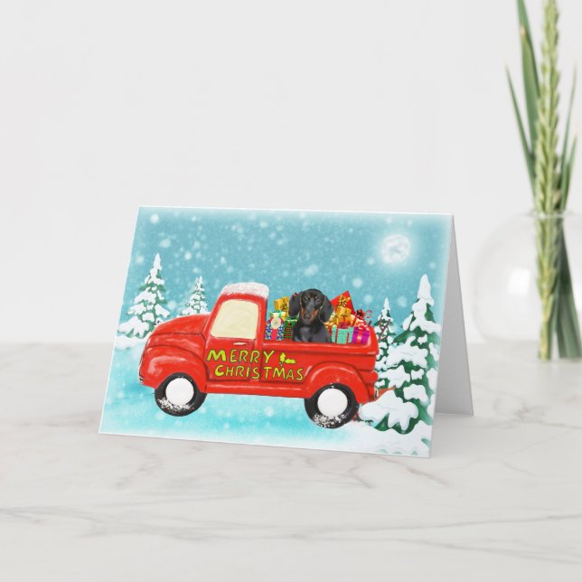 Christmas Dachshund Dog gifts delivery truck Card (Front)