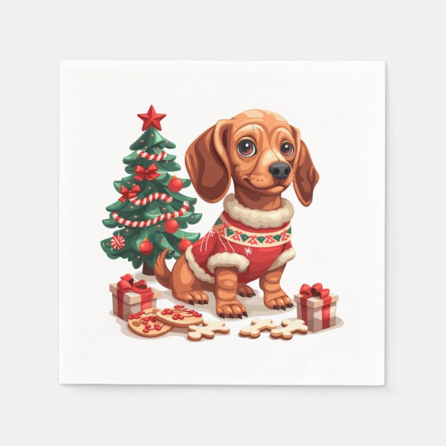 Christmas Dachshund Dog Holiday Cookies Napkin (Front)