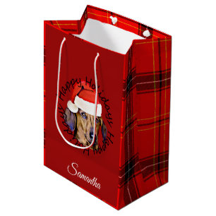 Christmas Dachshund dog Personalised Gift Bag
