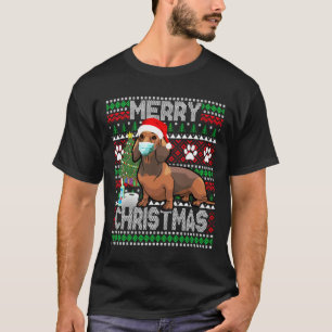 Christmas Dachshund Dog Wearing Mask And Santa Hat T-Shirt