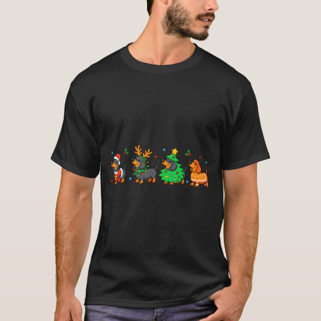 Christmas Dachshund Dog Weenie Merry Woofmas Dog M T-Shirt (Front)