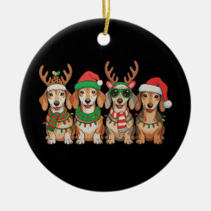 Christmas Dachshund Dog Xmas Lights Santa Hat Ceramic Tree Decoration
