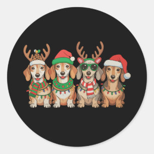 Christmas Dachshund Dog Xmas Lights Santa Hat Classic Round Sticker