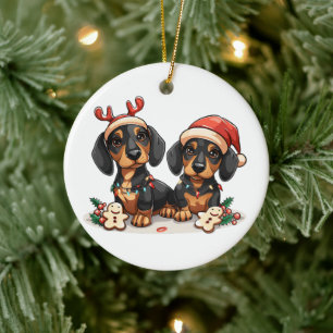 Christmas Dachshund Dogs Ceramic Tree Decoration