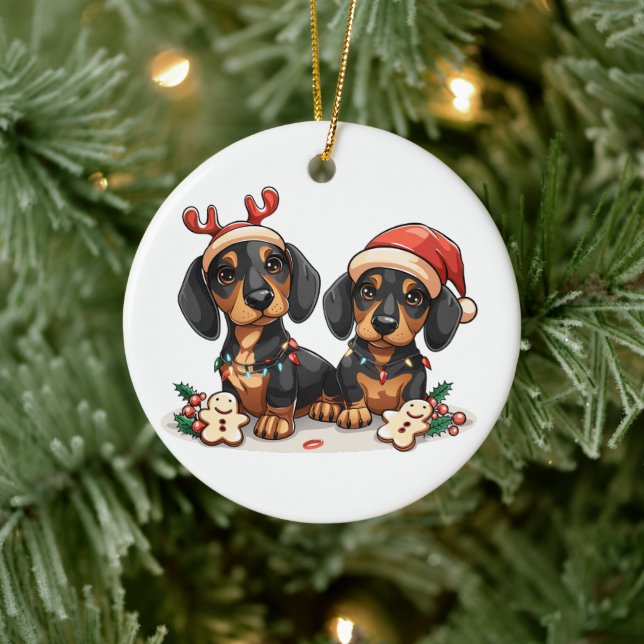 Christmas Dachshund Dogs Ceramic Tree Decoration (Tree)