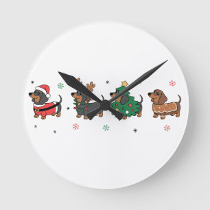 Christmas Dachshund Dogs Cute Holiday Sausage Dog Round Clock