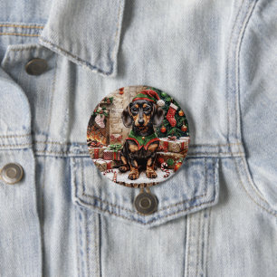 Christmas Dachshund Dogs Elf 7.5 Cm Round Badge