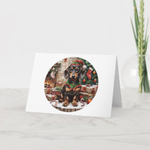 Christmas Dachshund Dogs Elf Holiday Card