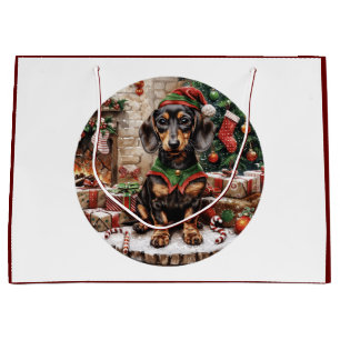 Christmas Dachshund Dogs Elf Large Gift Bag