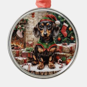 Christmas Dachshund Dogs Elf Metal Tree Decoration
