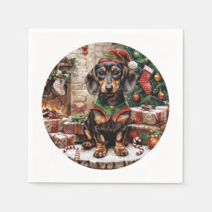 Christmas Dachshund Dogs Elf Napkin