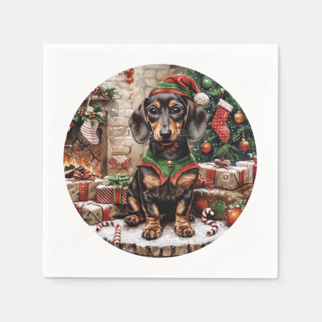 Christmas Dachshund Dogs Elf Napkin (Front)