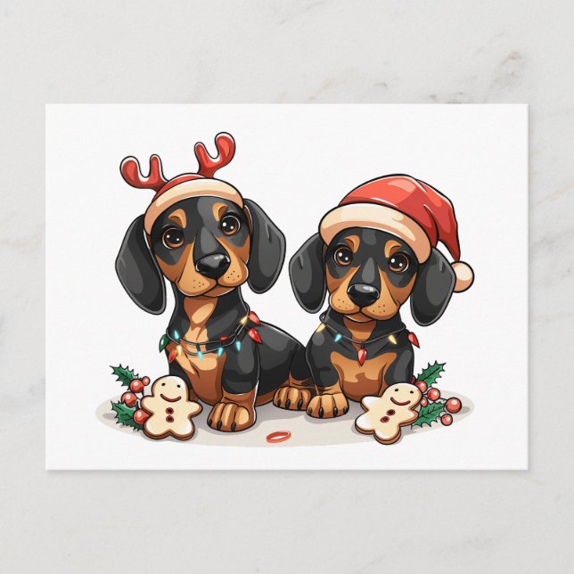 Christmas Dachshund Dogs Holiday Postcard (Front)