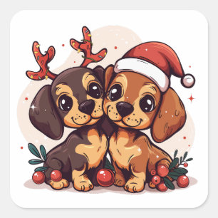 Christmas Dachshund Dogs Square Sticker