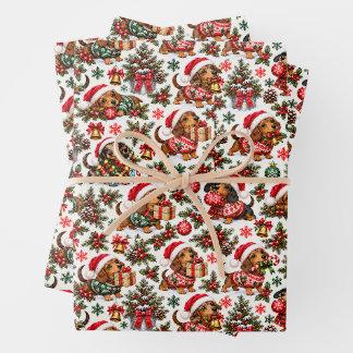 Christmas Dachshund Holiday Mischief Wrapping Paper Sheet