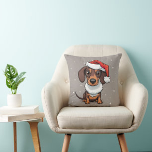 Christmas Dachshund in Santa Hat Pillow