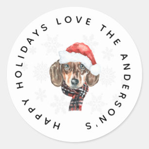 Christmas DACHSHUND In Santas Hat Watercolor Gifts Classic Round Sticker