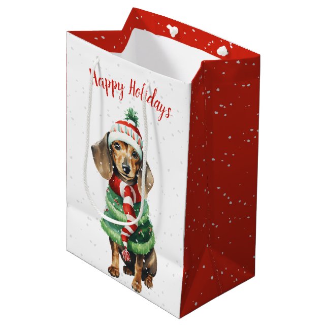 Christmas Dachshund In Snowflakes Medium Gift Bag (Front Angled)