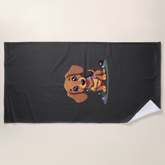 Christmas Dachshund Lights (1) Beach Towel (Front)