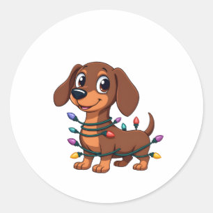 Christmas Dachshund Lights (1) Classic Round Sticker