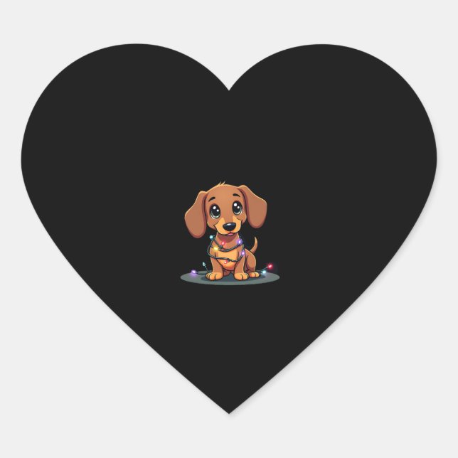 Christmas Dachshund Lights (1) Heart Sticker (Front)