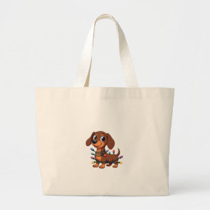 Christmas Dachshund Lights (1) Large Tote Bag