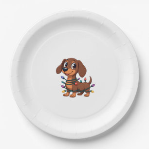 Christmas Dachshund Lights (1) Paper Plate