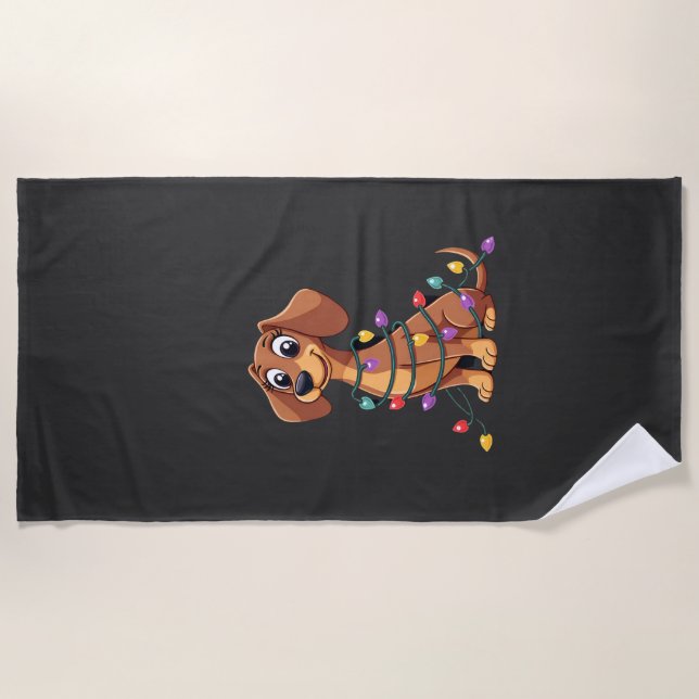 Christmas Dachshund Lights (2) Beach Towel (Front)
