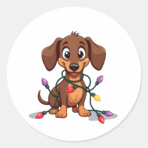 Christmas Dachshund Lights (2) Classic Round Sticker