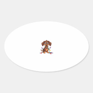 Christmas Dachshund Lights (2) Oval Sticker