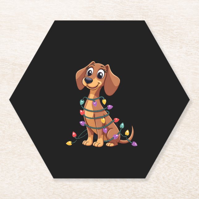 Christmas Dachshund Lights (2) Paper Coaster (Front)