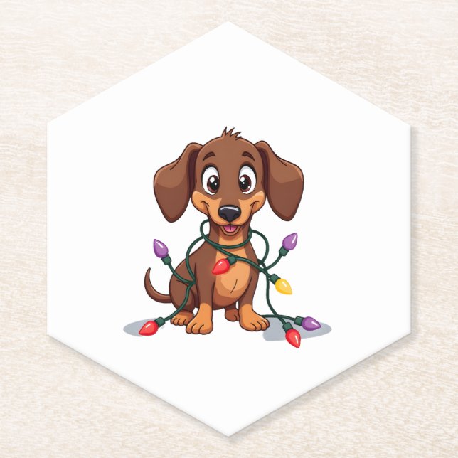 Christmas Dachshund Lights (2) Paper Coaster (Front)