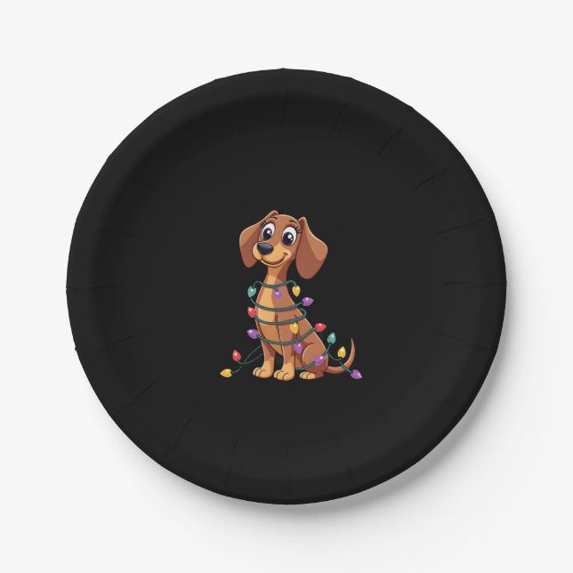 Christmas Dachshund Lights (2) Paper Plate (Front)