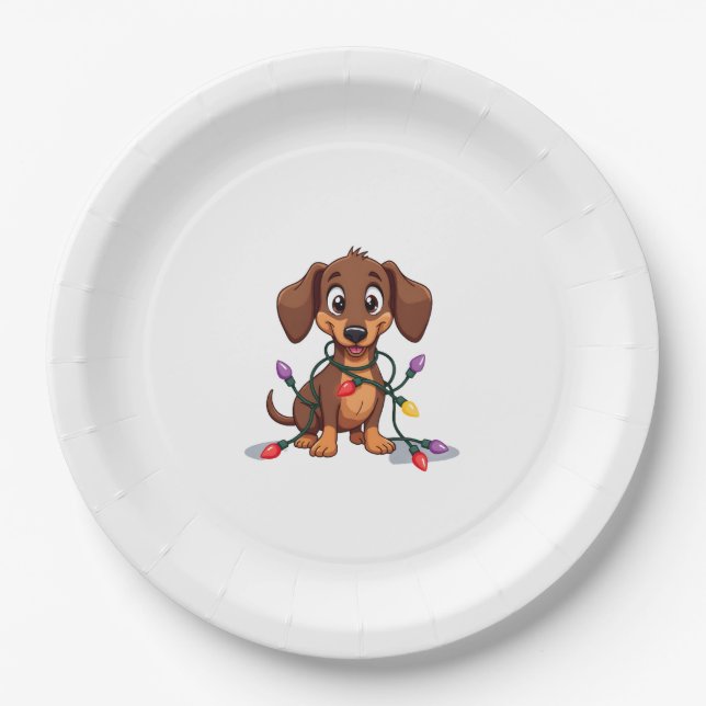 Christmas Dachshund Lights (2) Paper Plate (Front)