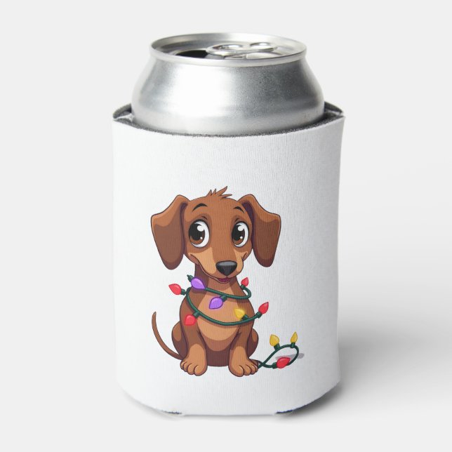 Christmas Dachshund Lights (3) Can Cooler (Can Front)