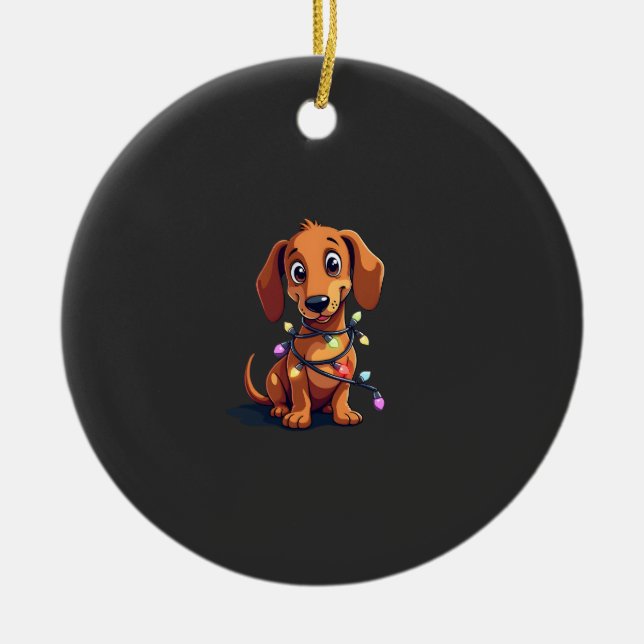 Christmas Dachshund Lights (3) Ceramic Tree Decoration (Front)