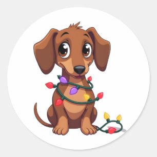 Christmas Dachshund Lights (3) Classic Round Sticker
