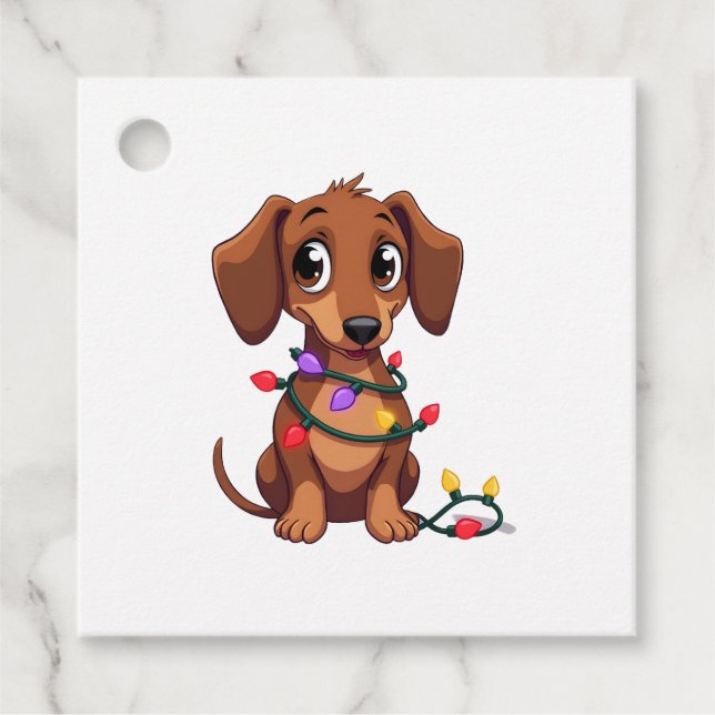 Christmas Dachshund Lights (3) Favour Tags (Front)
