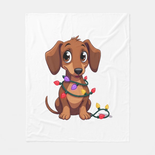 Christmas Dachshund Lights (3) Fleece Blanket (Front)