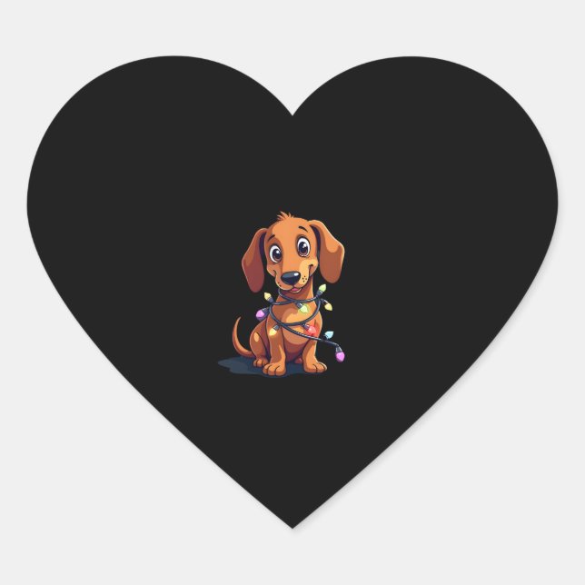 Christmas Dachshund Lights (3) Heart Sticker (Front)