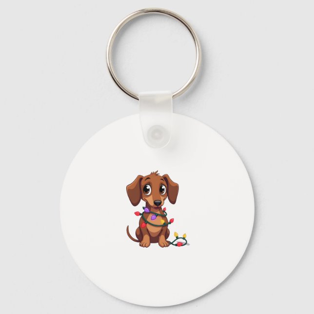 Christmas Dachshund Lights (3) Key Ring (Front)