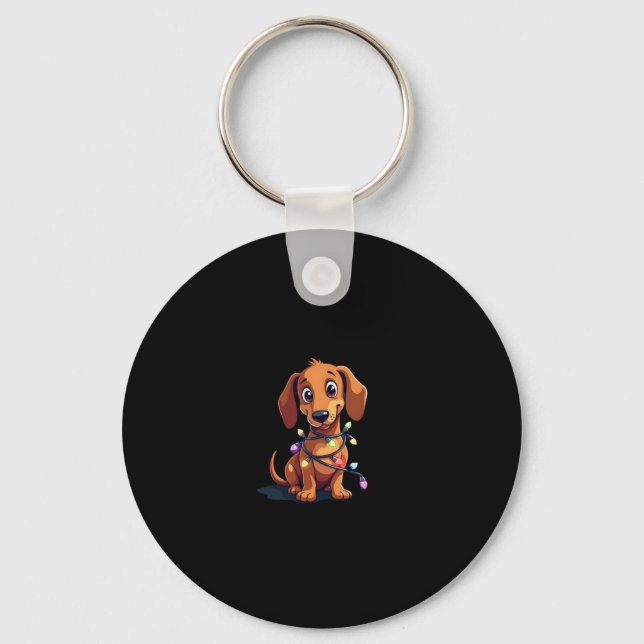 Christmas Dachshund Lights (3) Key Ring (Front)